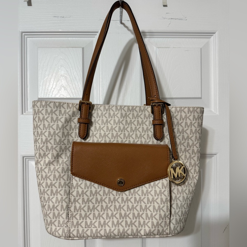 Michael Kors Tan and Cream Signature Tote